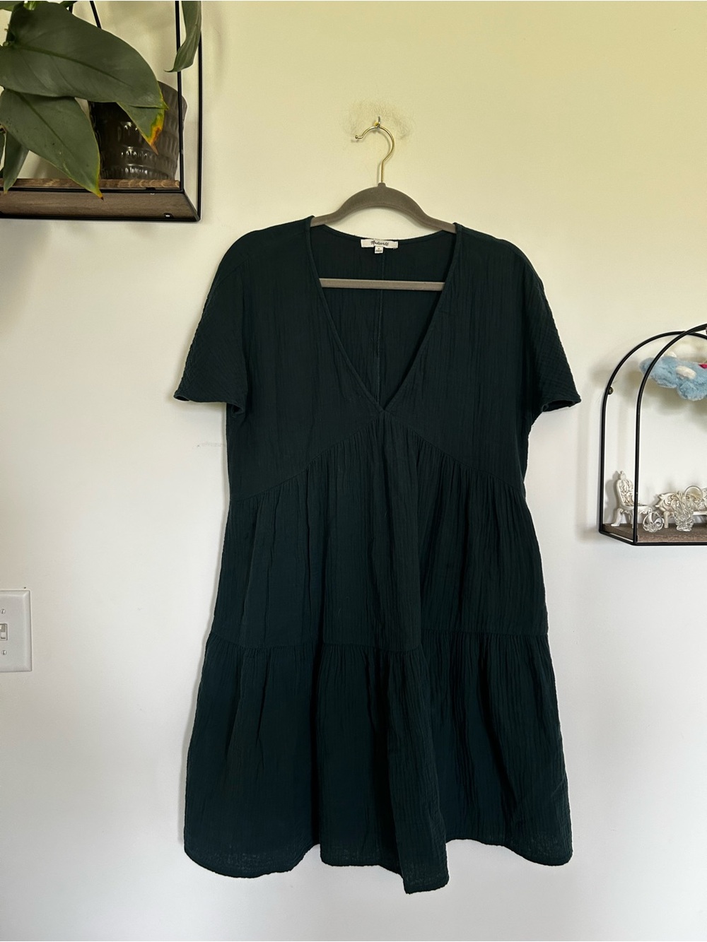 Madewell‎ Green Popover Lightspun Tiered Mini Dress 100% Cotton Size Small